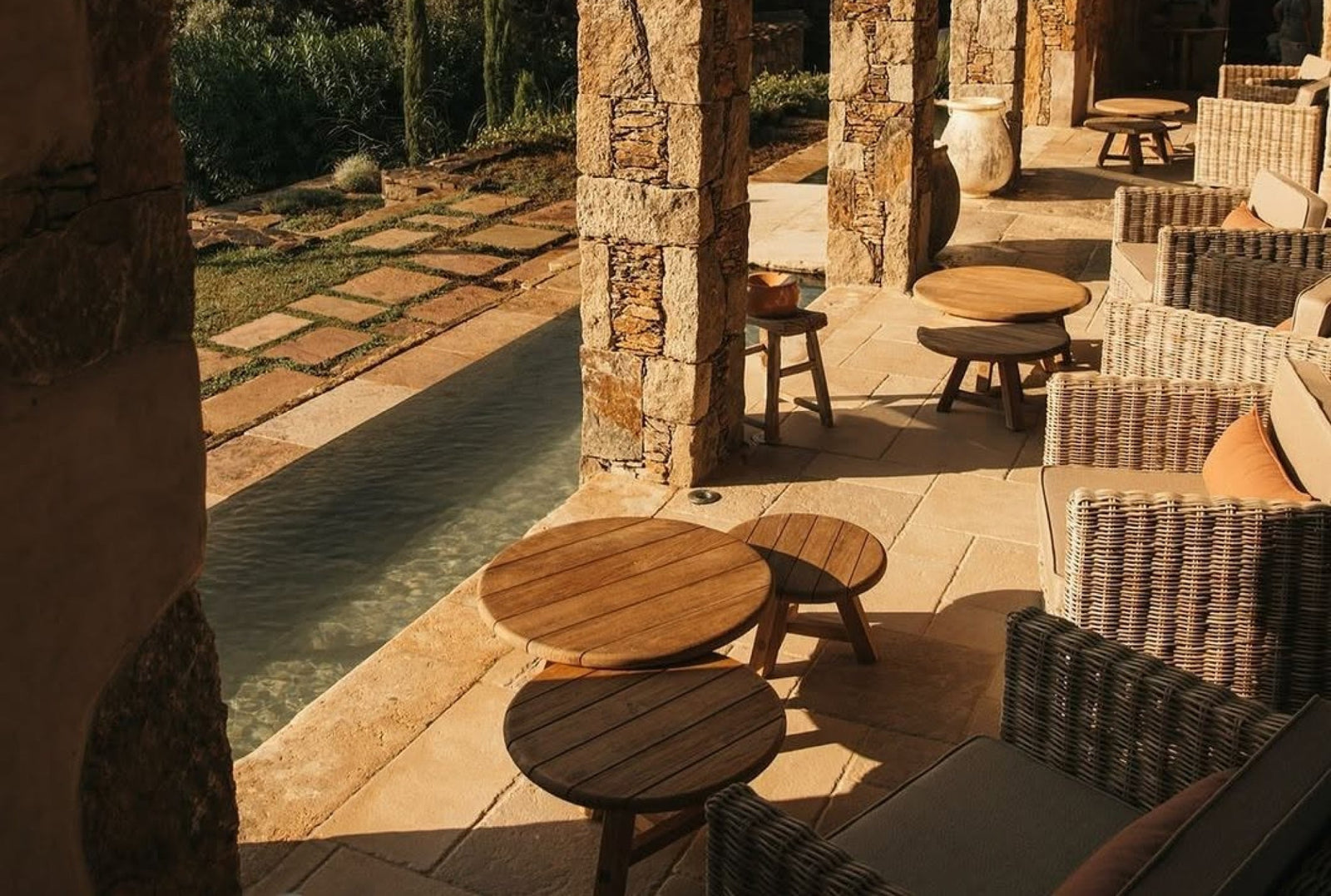 Sunny terrace and a pool in a Corsica hotel