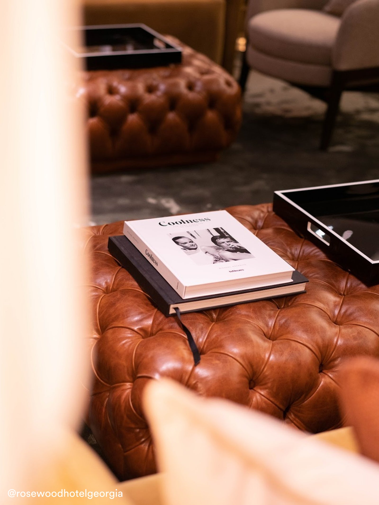 Detail of a leather ottoman from the Rosewood Hotel Georgia in Vancouver, BC, Canada