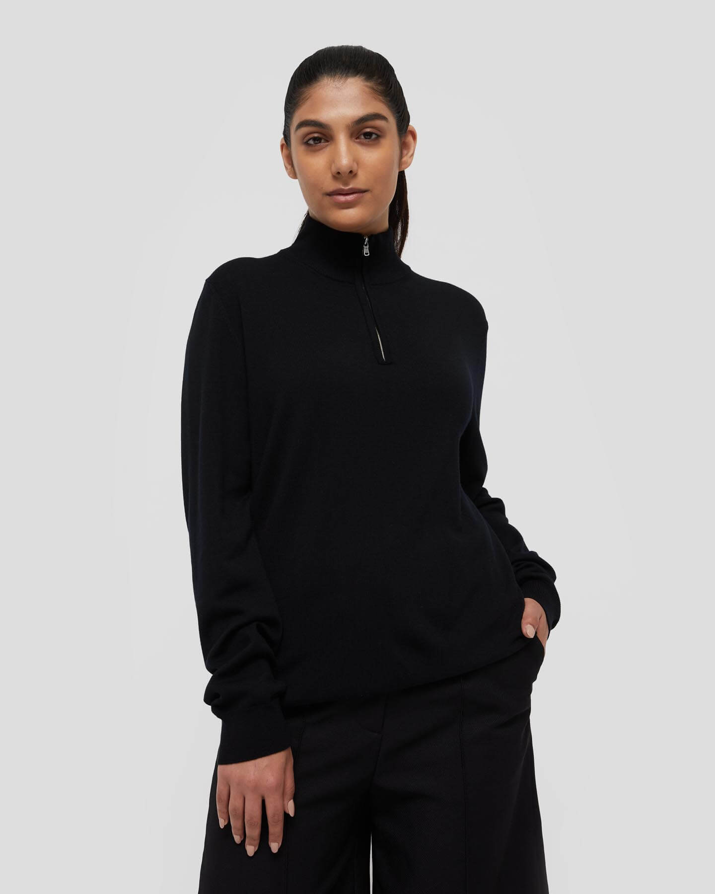 Pull avec demi-glissière Trento en laine et cachemire unisexe
